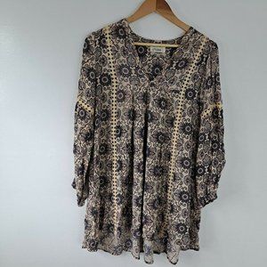 C'isa Women's Blouse Shirt Tunic Top mini dress Pleated crochet  L